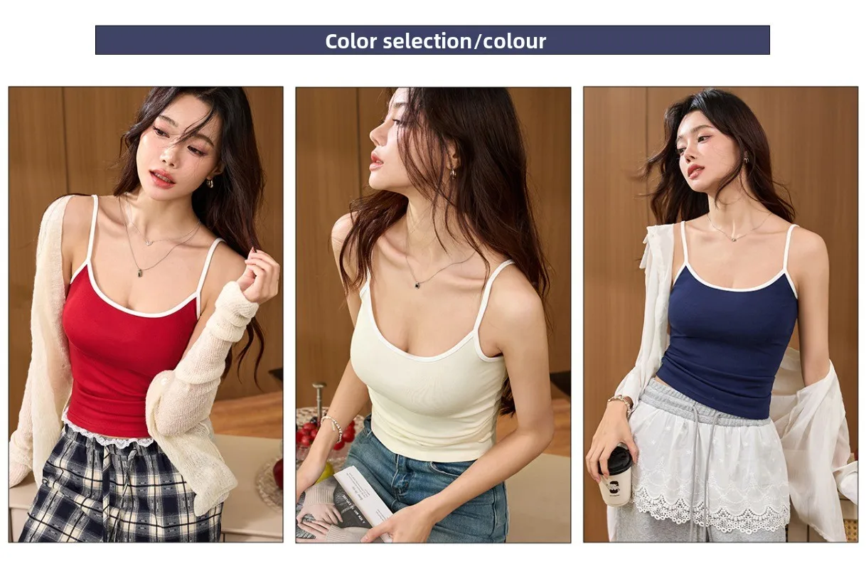 女性の夏服用の純綿キャミソールベスト、純粋でスタイリッシュなノースリーブの対照的なカラー