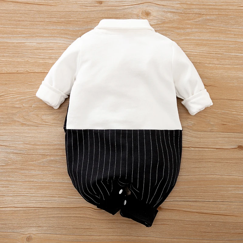 Autumn and winter newborn long sleeved gentleman light blue bow tie pure cotton jumpsuit