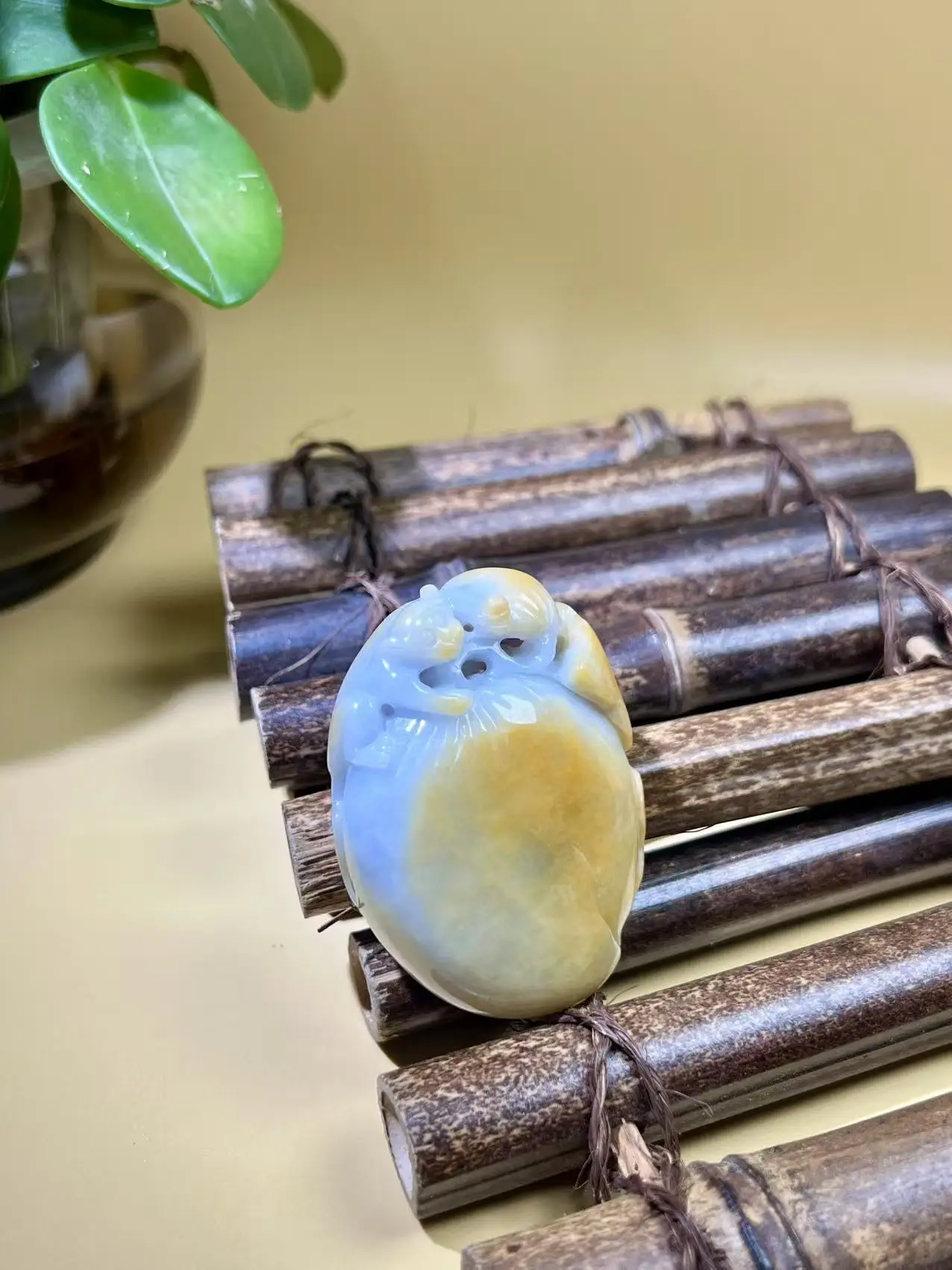 

Master Hand‑Carved Natural A‑Grade Unique Yellow Jadeite Little Monkey Pendant – Symbol of Cleverness, Prosperity & Longevity