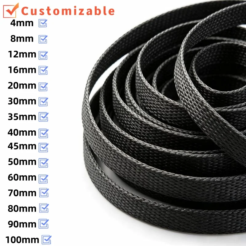 1-9M Black Insulated Braid Sleeving 6-50mm Tight PET Wire Cable Gland Protection Cable Sleeve Flame Retardant Nylon Tube