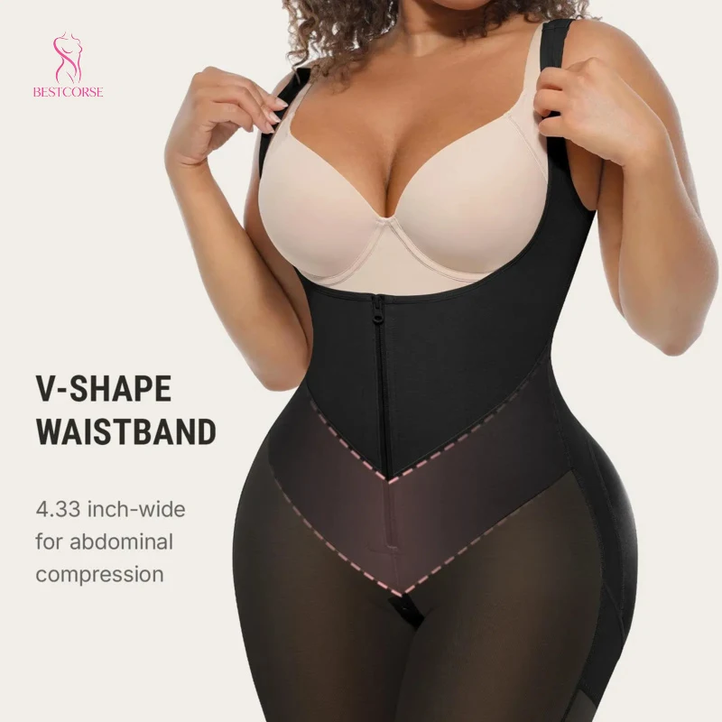 High Compression Fajas Colombianas Shapewear Bodysuit With Zipper Open Bust Women Body Shaper Tummy Control and Butt Lifter