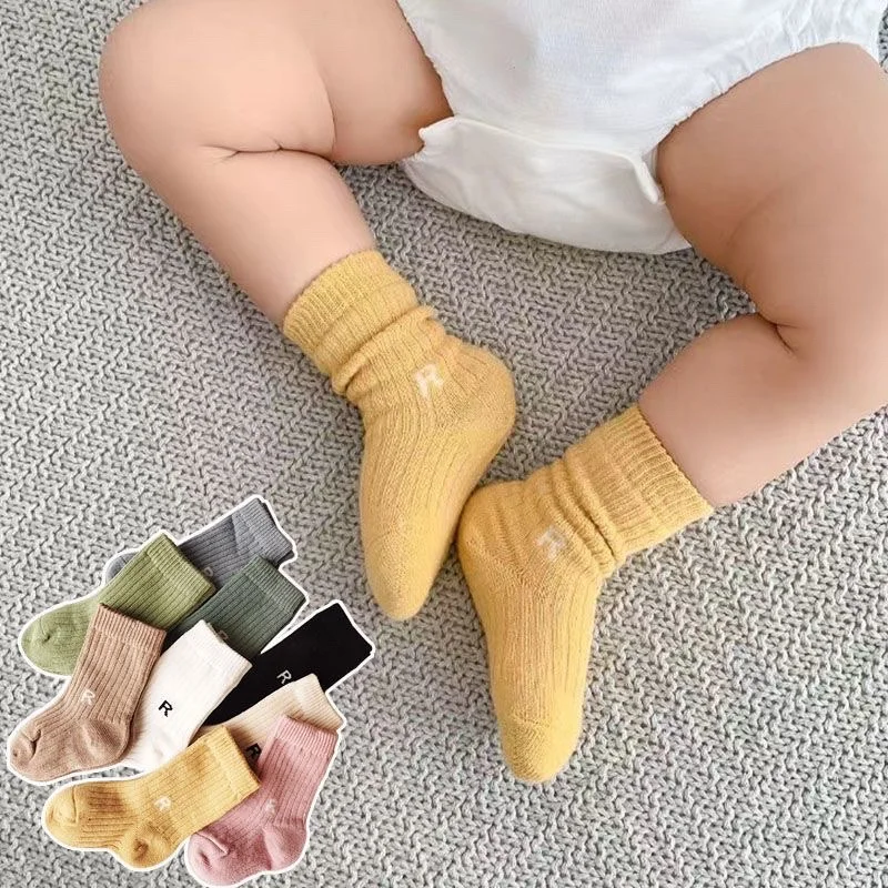 New Korean Fashion Letter Socks Baby Boys Girls Breathable Soft Socks Infant Toddler Children Kids Casual Socks 0-6years Old