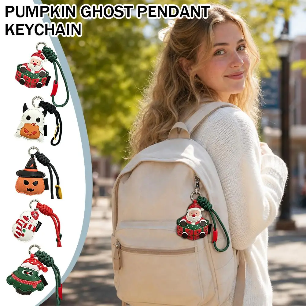 Halloween Pumpkin & Ghost Leather Keychain Cartoon Bag Charm Pu Key Chain Holiday Christmas for Couples, Spooky Gift Pendant