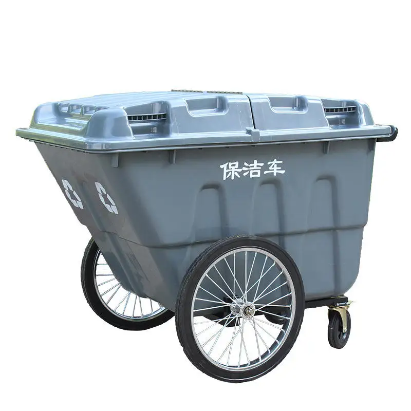 Factory Direct Large Capacity Eco Friendly 400L Outdoor Dustbin Cart Hand Push Plastic Garbage Container Cart