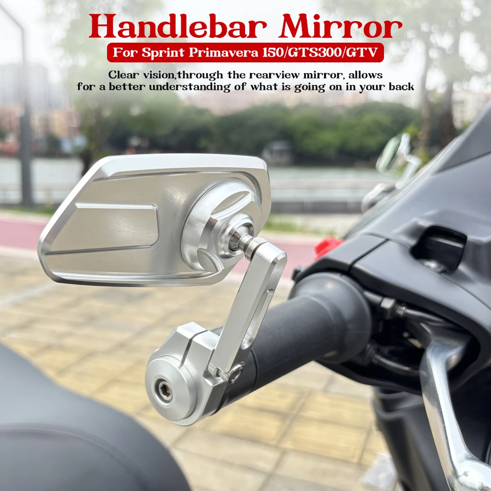CNC Rearview Mirrors Blue Glass Scooter Bar End Handlebar Mirror Rear View Mirror For Vespa Sprint Primavera 150 GTV300 GTS 300 2