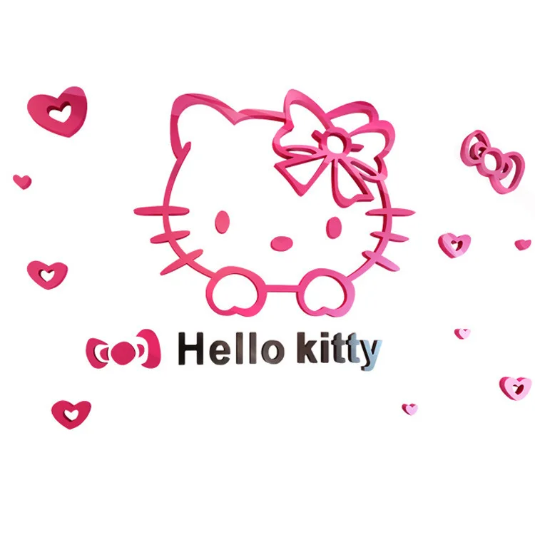 Cute Sanrio Hello Kitty Acrylic 3D Stereo Wall Stickers Cartoon Girl Bedroom Children\'s Room Bedside Decoration Stickers Gift