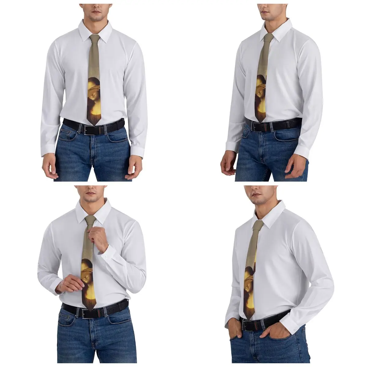 Mona Lisa Dab Meme Neckties Unisex Polyester 8 cm Neck Ties for Mens Casual Wide Daily Wear Gravatas Business