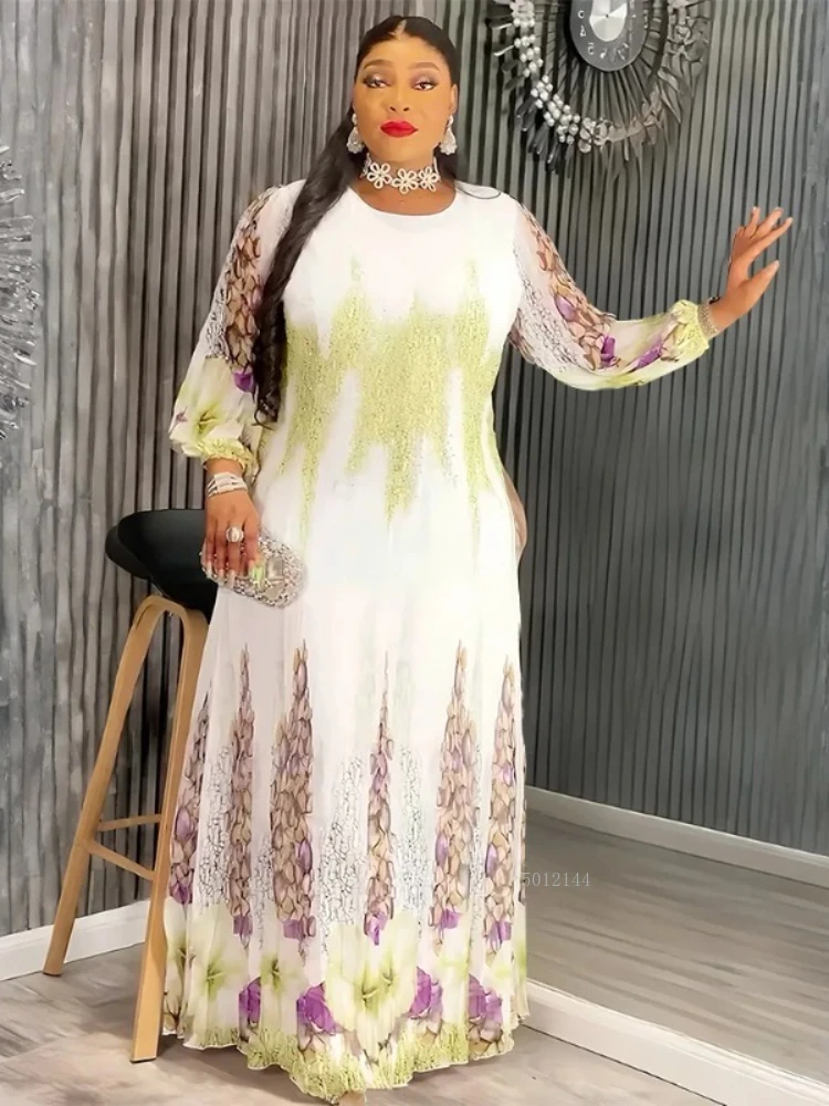 

L-3XL Plus Size African Dresses for Women Autumn Elegant Africa Long Sleeve Party Evening Maxi Dress Dashiki Africa Clothing