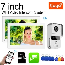 TUYA Wifi Video Doorbell System 1080P Doorphone Door RFID Unlock Camera 7 Inch 2 LCD Touch Screen, Video Intercom Access Control