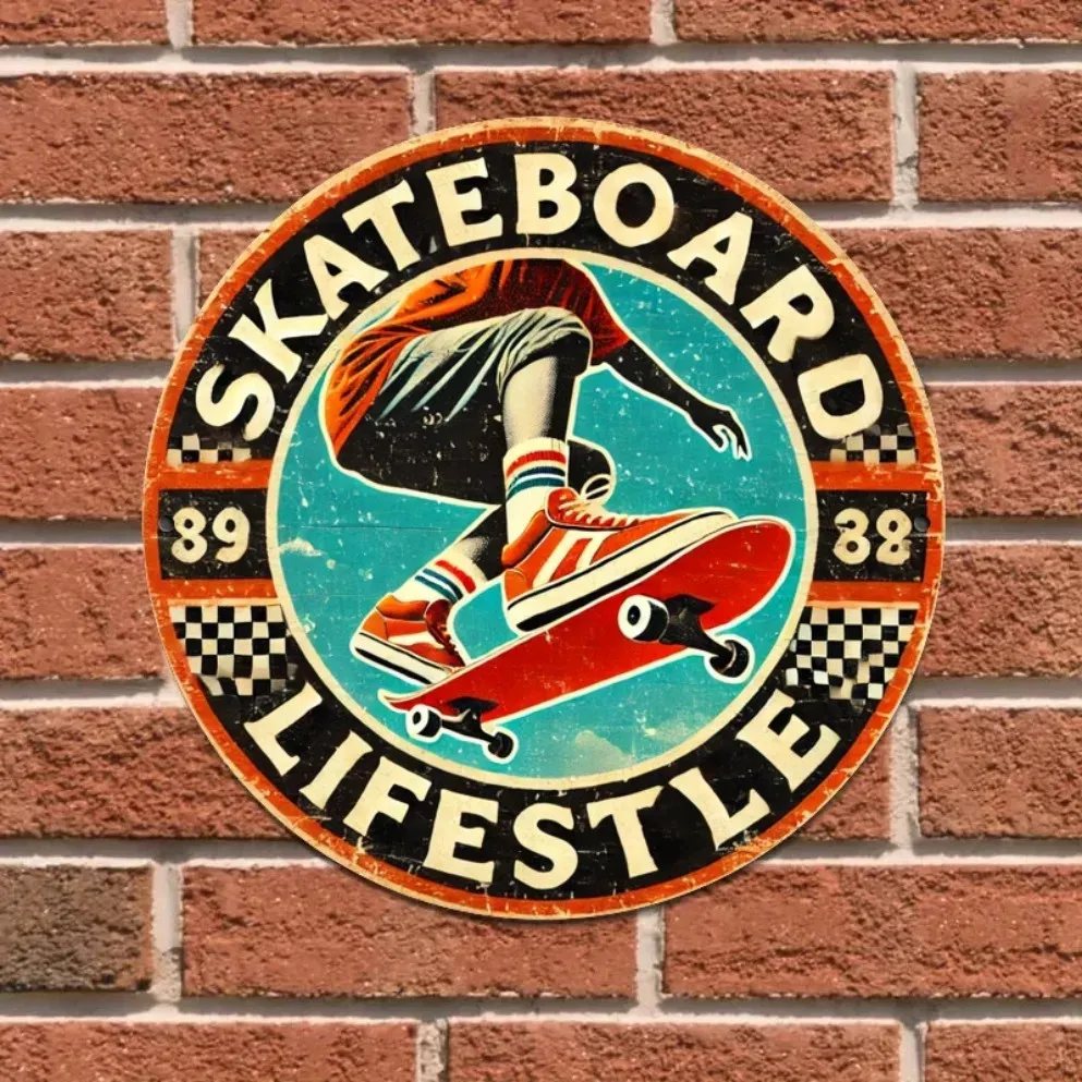 Retro Skate Lifestyle Skater Silhouette Tin Metal Signs Home Décor Wall Art 8x8