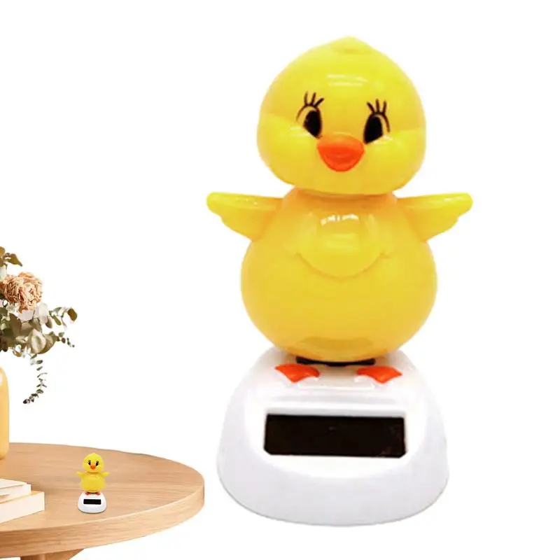 Solar Powered Dancing Toys Cartoon Chick Shaking Head Portable Bobblehead Ornament For Dashboard Car Accessories