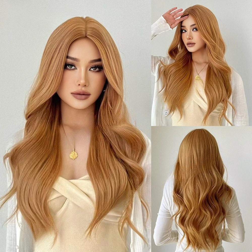 

European and American new products Golden brown Fiber Synthetic long curly hair medium