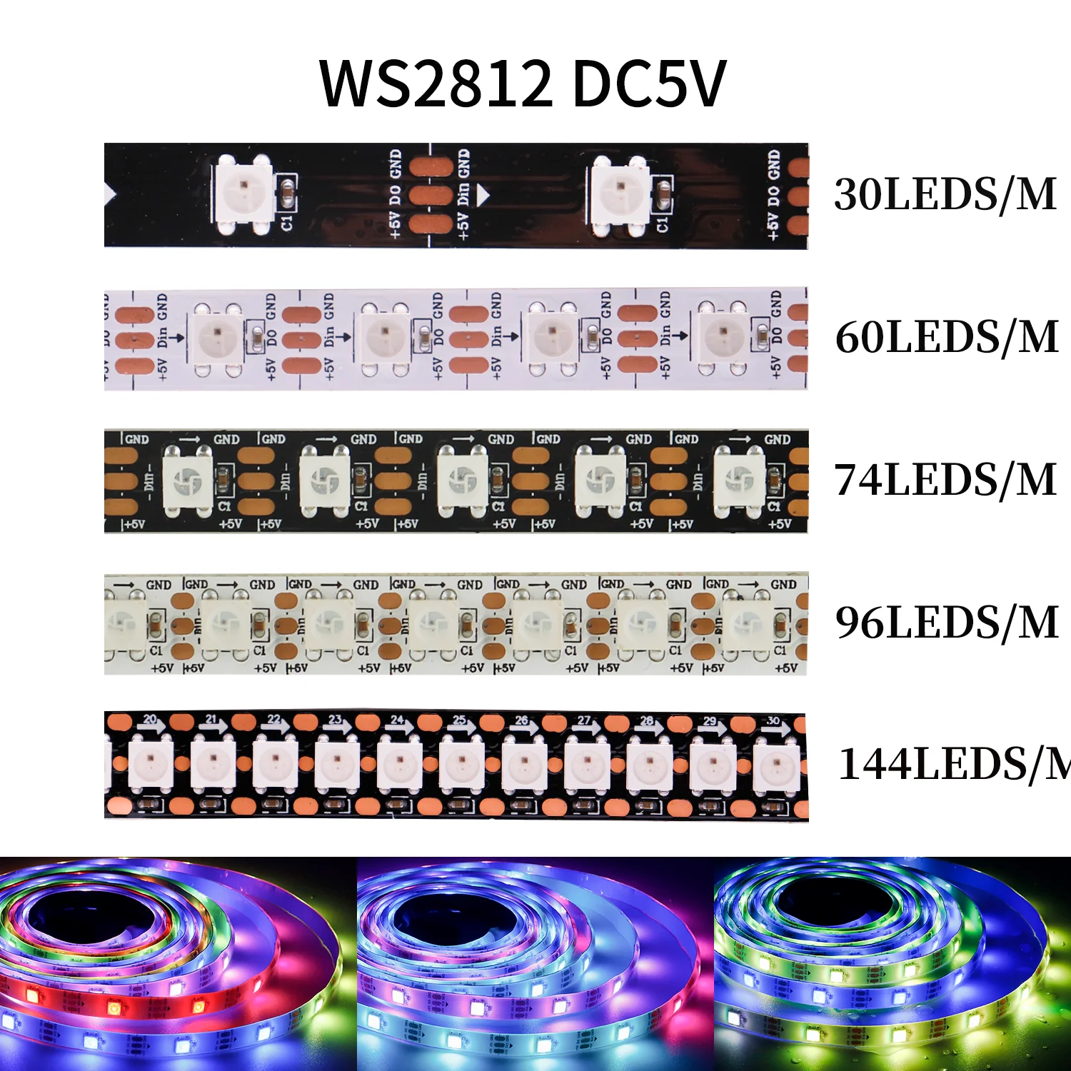 WS2812B WS2812 IC 個別にアドレス指定可能な Led ライトストリップ 30/60/74/96/144 ピクセル/led/m 5050 RGBIC スマート LED 照明ランプ DC5V