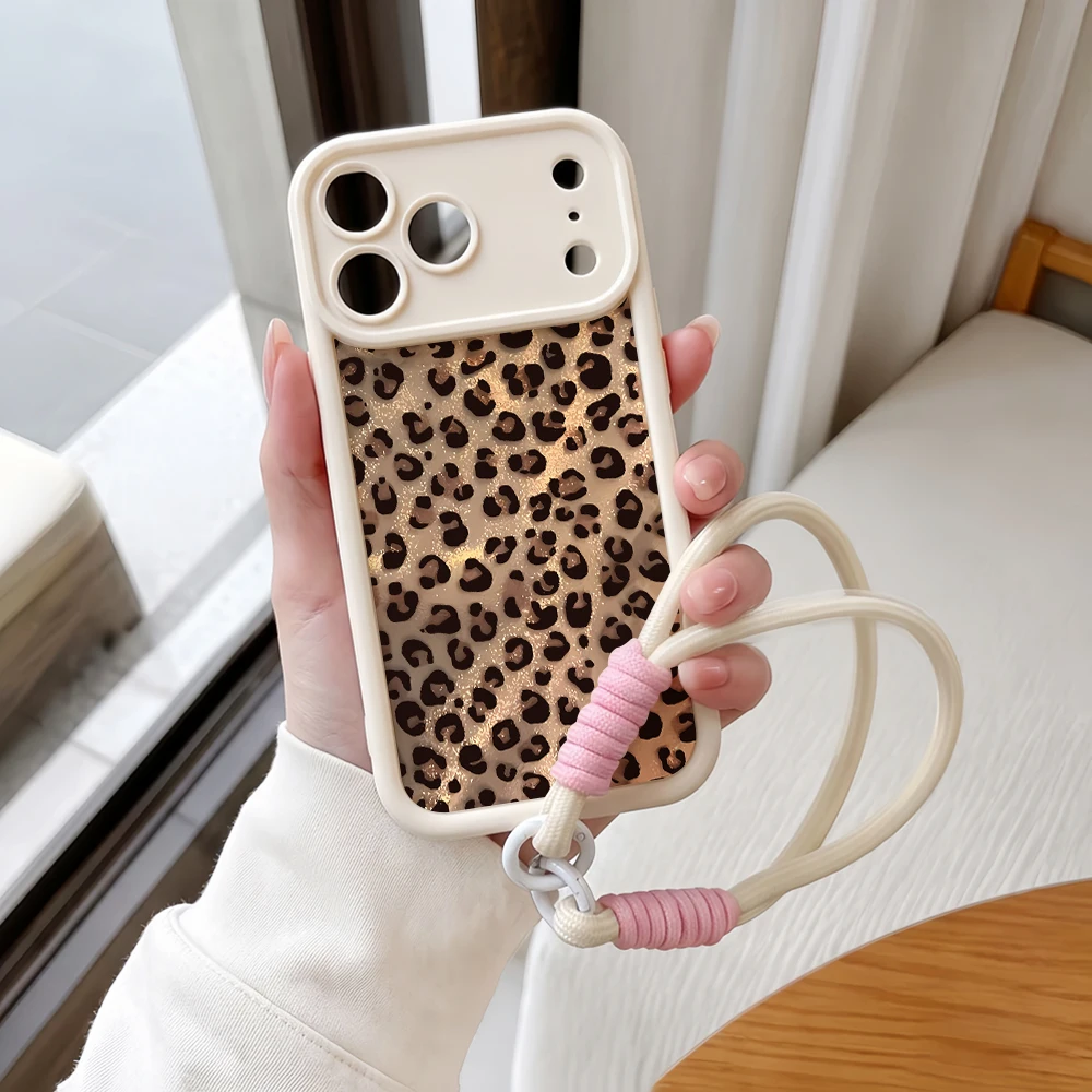 Glitzernde Leopardenmuster-Handyhülle mit Lanyard für iPhone 13 14 15 16 17 Pro Max 16 15 14 Pro Plus 17E Stoßfeste Matte Silikonhülle – Detail 4