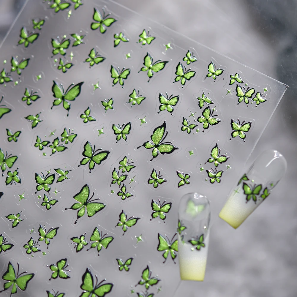 Black Lace Butterfly 5D Nail Art Stickers Intricate Hollow-Out Gothic Wing Mysterious Inspired Self Adhesive Manicure Decal DIY