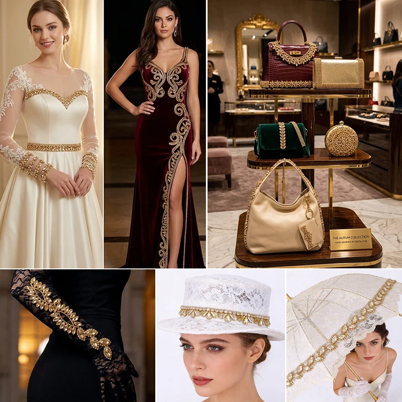 QIAO Hot Fix Gold Schatten-Strassborte für Kleidung, Taschen, Hochzeitskleider, DIY-Bastelarbeiten, Kristallstreifen zum Aufbügeln, handgefertigte Accessoires – Detail 4