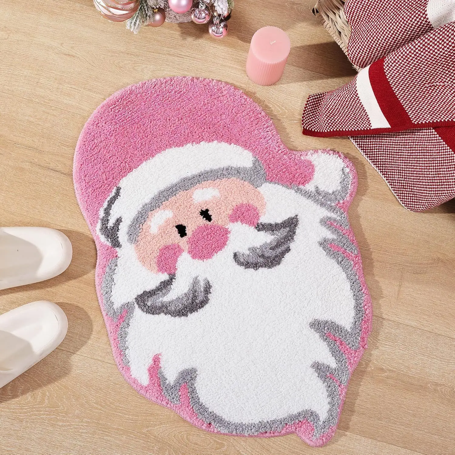 Santa Claus Bathroom Rugs for Living Room Red Christmas Rug Absorbent Washable BathMat Shower Non-Slip Soft Thick Bathtub Carpet