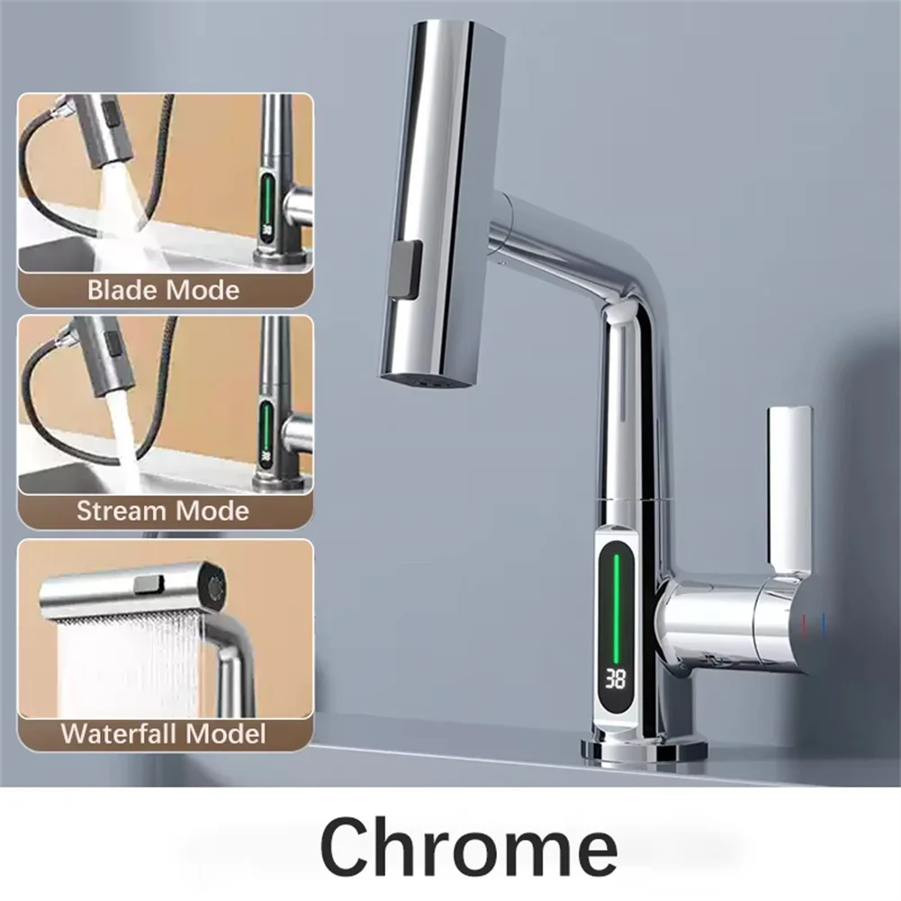 Kitchen Tap Extendable Kitchen Tap With LED Temperature Display Kitchen Tap 360° Swivel Kitchen Pull Out Faucet Digital Display