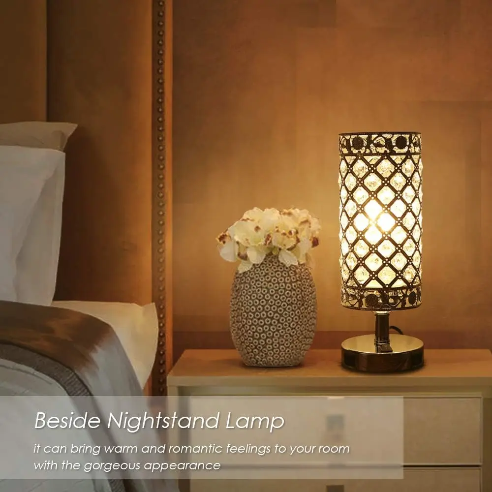 Lampada da tavolo in cristallo USB Set di 2, Lampade da comodino moderne in argento con porte di ricarica USB per camera da letto, soggiorno, ufficio