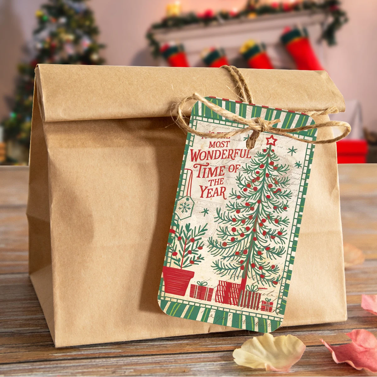 50 Stück Weihnachts-Hängeetiketten mit Seil, für Geschenkverpackungsbeutel, frohe Weihnachtsbäume, Dekoration, Heimparty, Feier, DIY-Dekoration – Detail 2