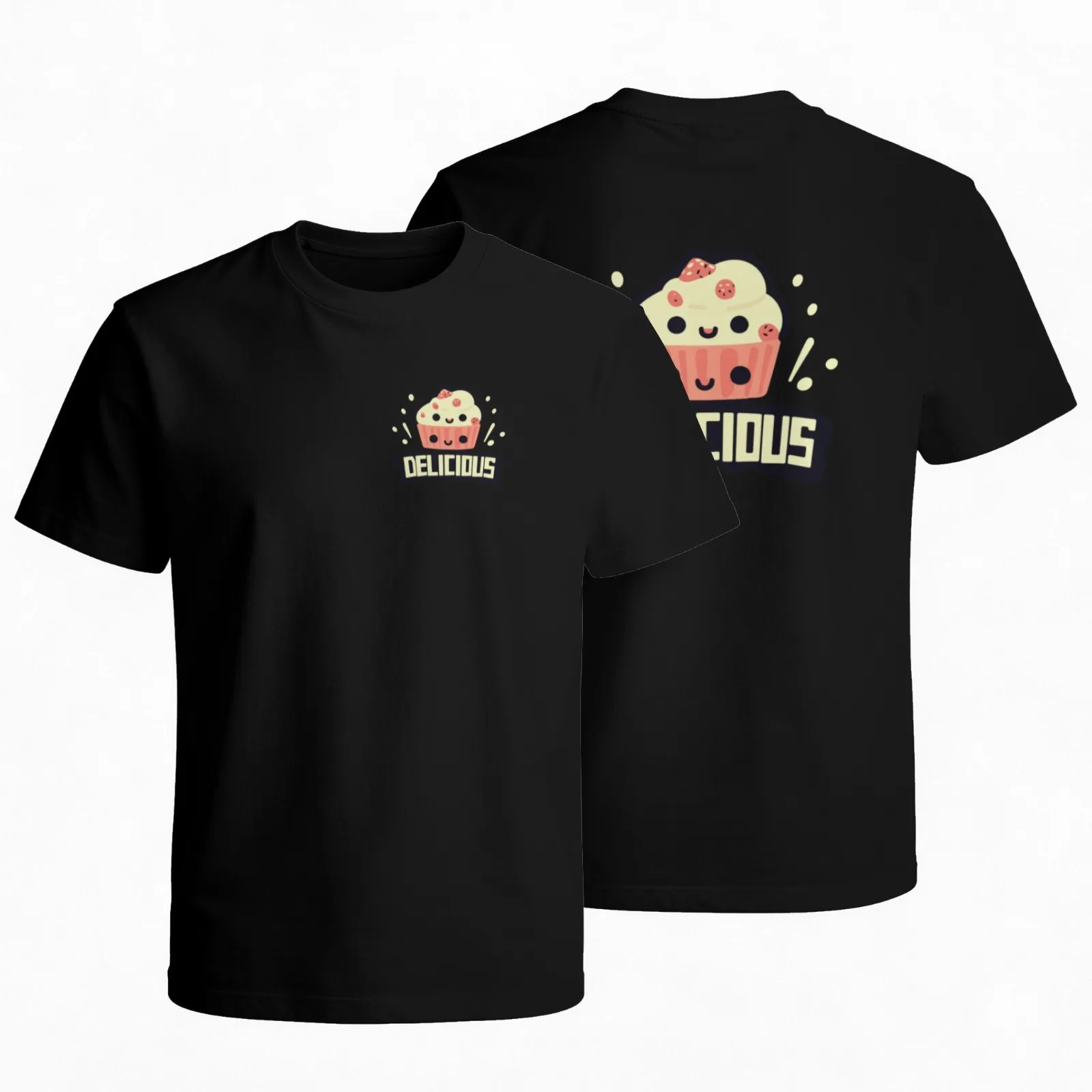 

Cute Cupcake Delicious Graphic Print Black Cotton Crew Neck Short Sleeve T-Shirt Daily Wear