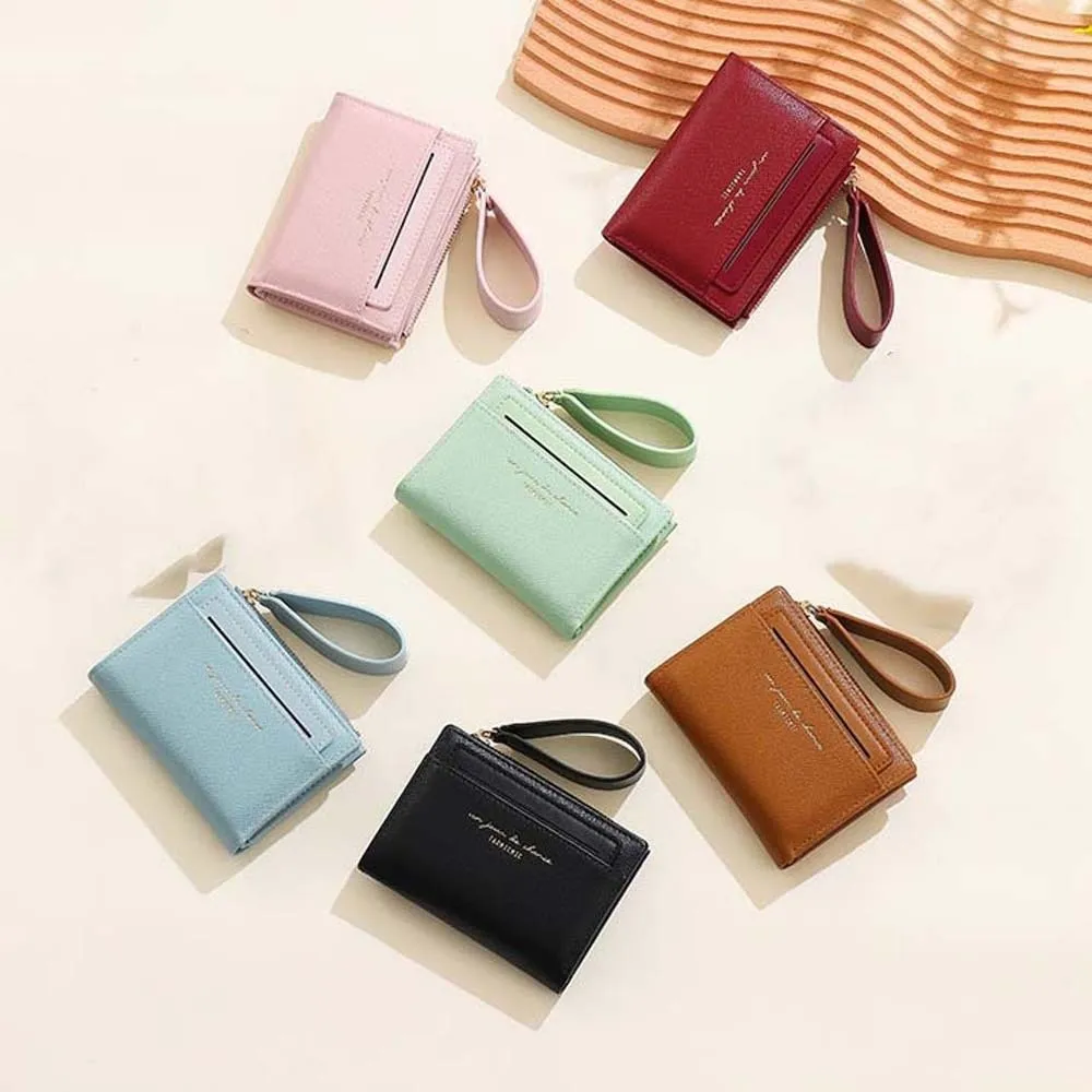 

Storage Bag Portable Women Folding Wallet Multiple Card PVC Solid Color Card Bag Classic Korean Style Lady Short PU Purse Dating