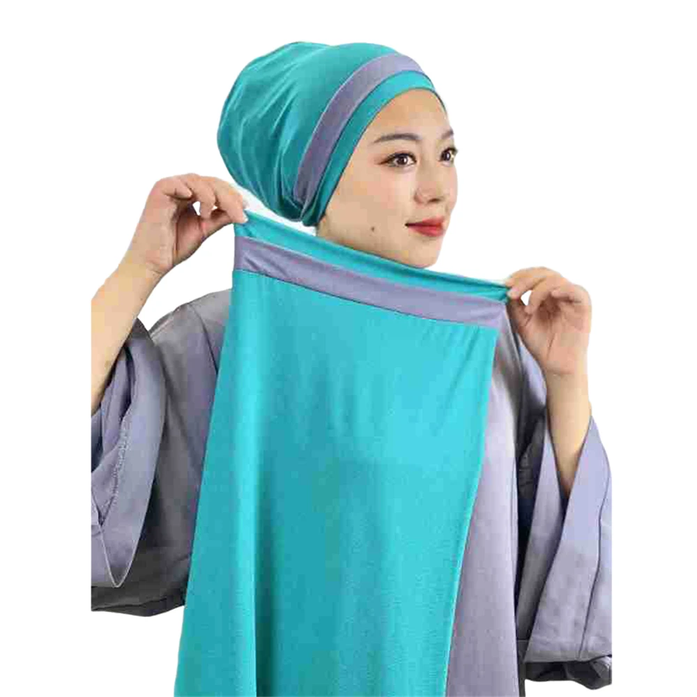 2 pz Musulmano Hijab Turbante Underscarf Tubo Interno Cappello 2 Pezzi Amira Testa Wrap Donne Islamico Prega Hijab Tirare On Pronto Fatto Khimar