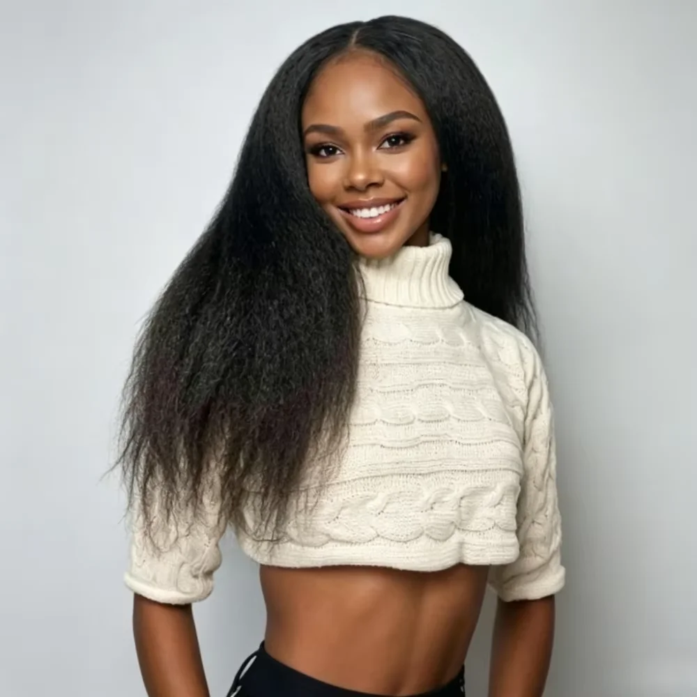 Natural Color Human Hair Kinky Straight V Part Wig 28 32 Inch Machine Made No Leave Out Upgrade U Part Alternative Brazilian Remy Human Hair For Daily Women Beginners
