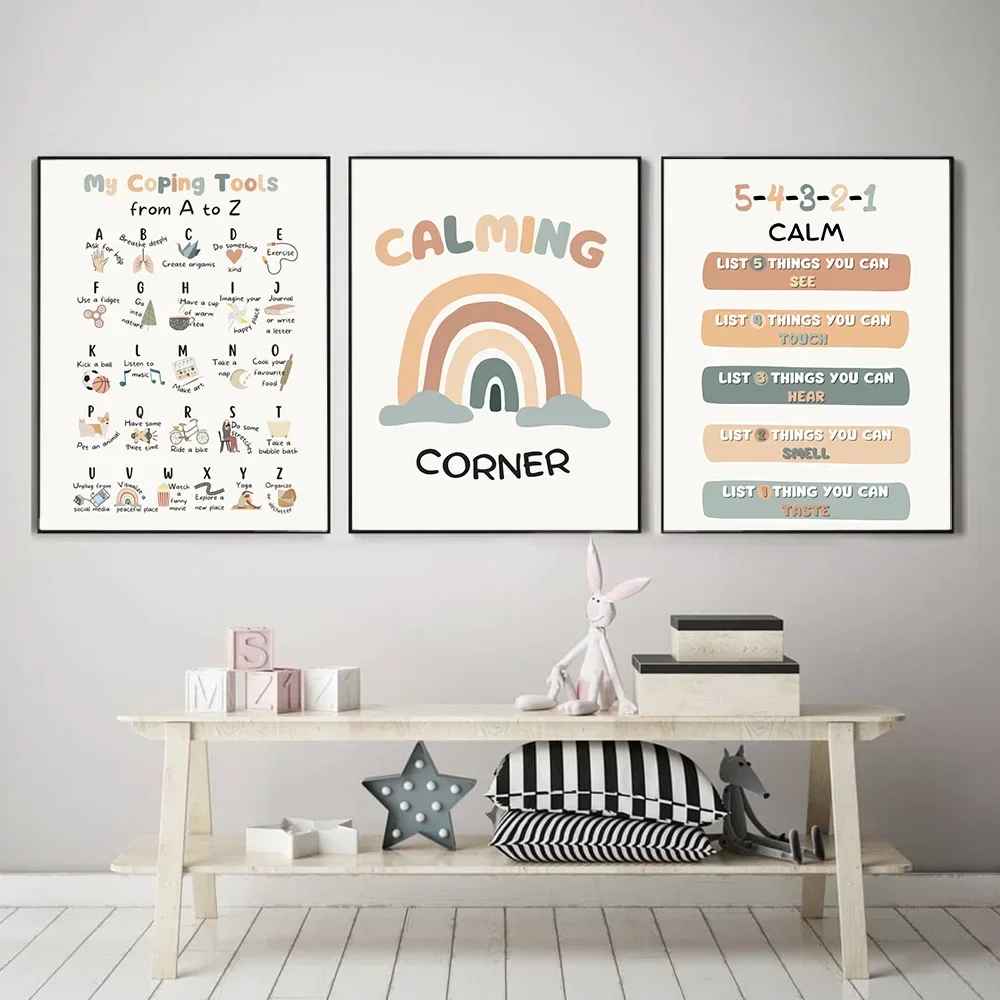 Style Calming Corner Boho Posters Nursery Coping Techniques Wall Art for Kids Print Canvas Painting Picture Children Room Decor