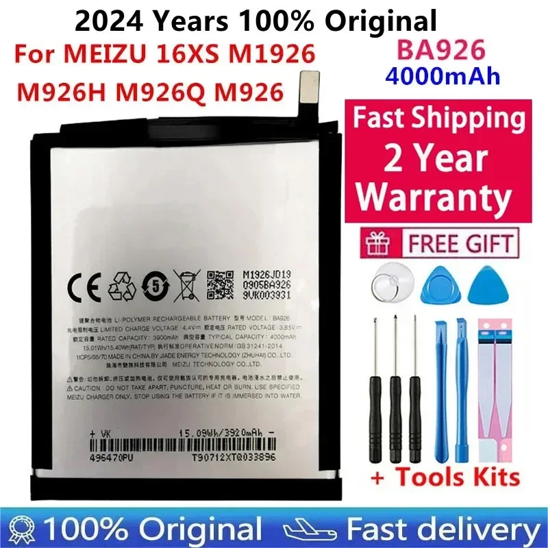 

100% Original BA926 Meizu 4000mAh Battery For Meizu 16XS M1926 M926H M926Q M926 Mobile Phone High Quality Batteries Bateria