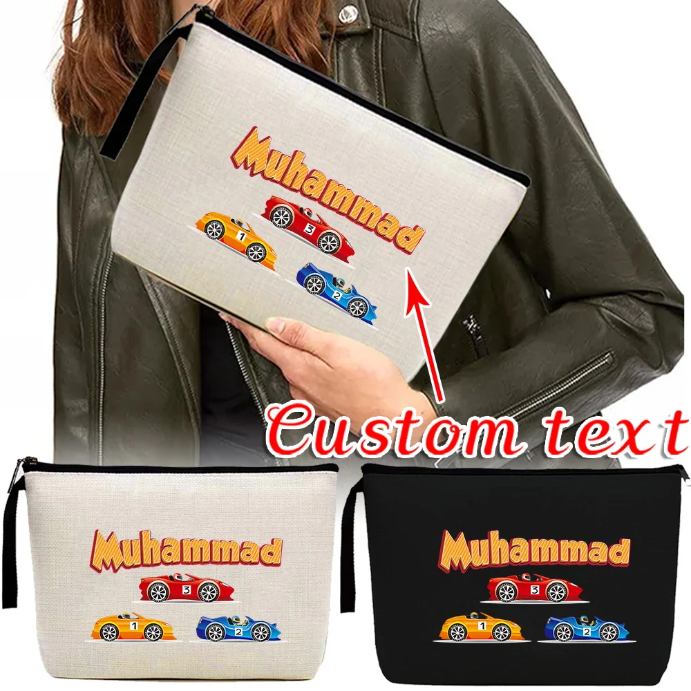 

Personalized Customization Name Makeup Bag Handbag Toiletries Storage Device Women's Zipper Makeup Bag Cartoon Car Pattern
