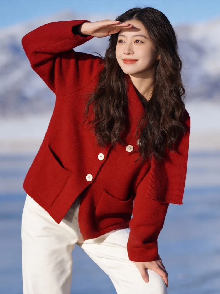 

Faionable Large Size Women's Sweater Design Winter Casual Sle Soft Cozy Sli Coat with Scarf Casual Feel Wool Material