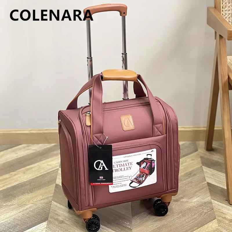 COLENARA Women's Suitcase Oxford Cloth Boarding Box 16 Inch Small Trolley Case Cart Style Travel Bag Men's Rolling Luggage