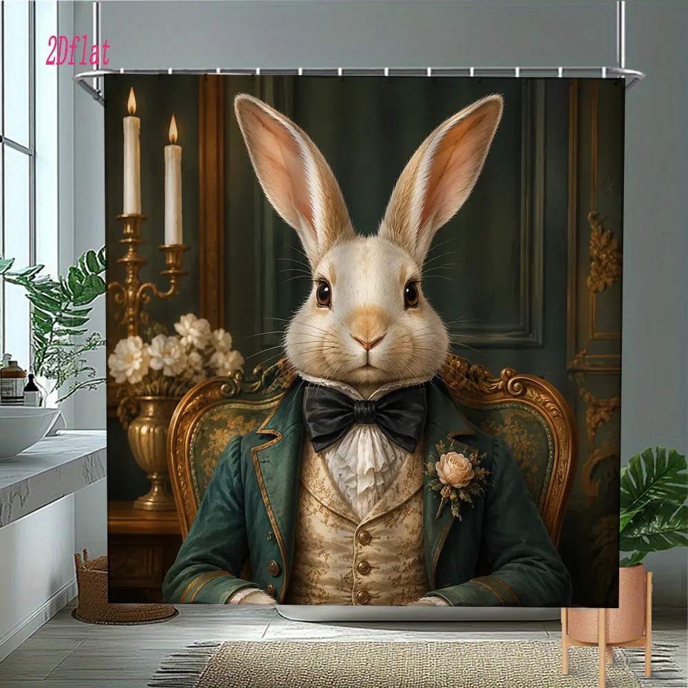Elegant Rabbit Portrait Shower Curtain Bathroom Decor Funny Animal Art for Modern Home Bathroom Shower Curtain
