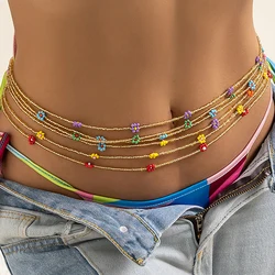 New Korean Fashion Cute Small Flowers Belly Chains For Women Bohemia Handmade Waist Beads Boho Vacation Sexy Body Chain Jewelry