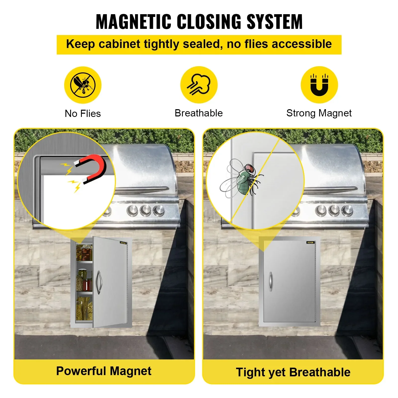 VEVOR BBQ Access Door 17x 24 Inch Single BBQ Door Stainless Steel Outdoor Kitchen Doors W/ Handle for BBQ Island Grill Station