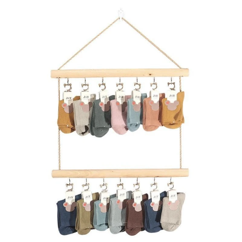 

Nordic foldable Multi-Layer Floating Wall Shelves with Clips Organizer -Wooden Socks Hats Accessories Display for Clothing Shop