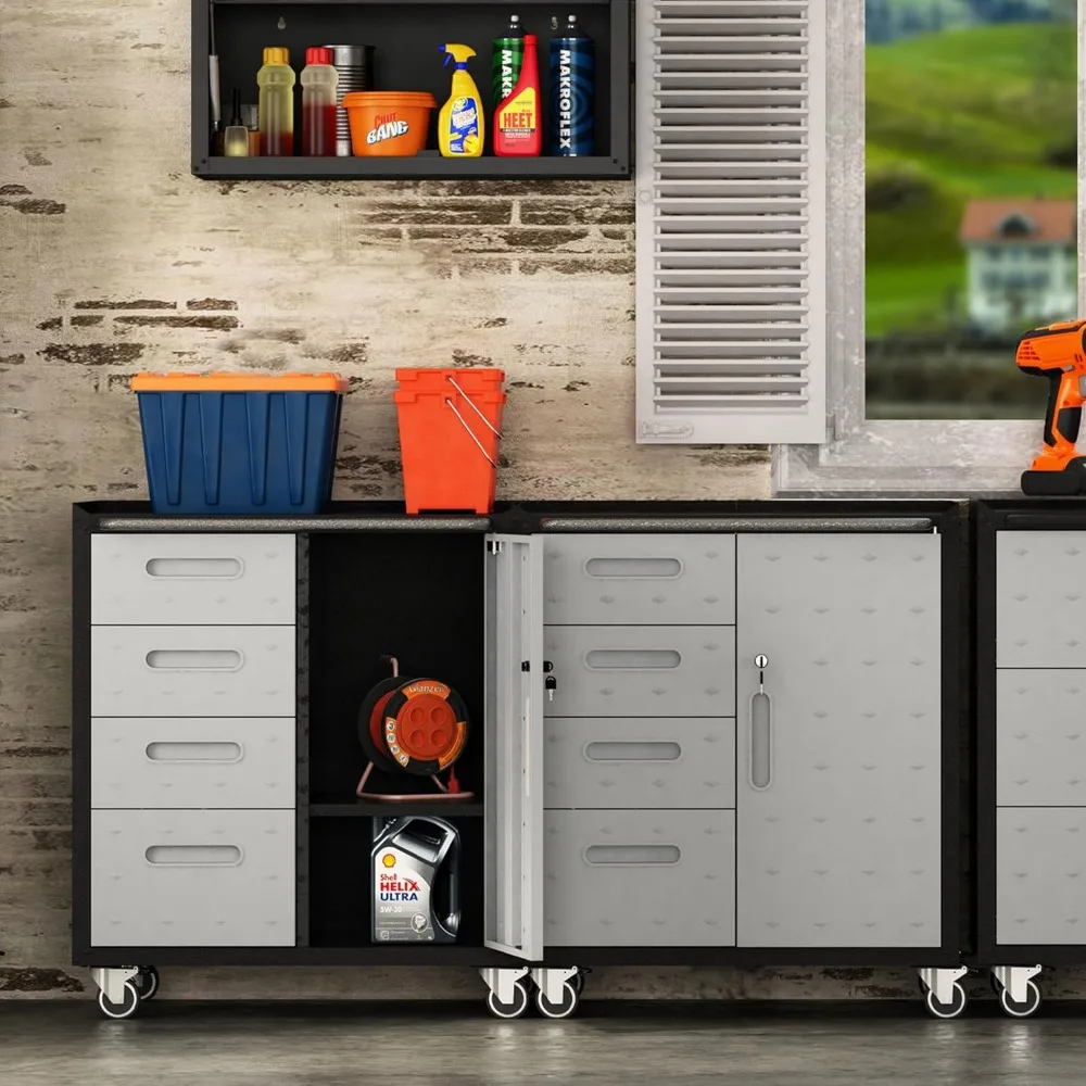 Heavy-Duty Metal Rolling Tool Cabinet with 4 Drawers for Garage Storage Solutions
