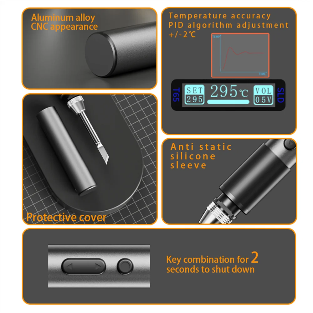 FM01 T65 Smart Soldering Iron PD 65W Adjustable Constant Temperature Fast Heat Portable Soldering Iron Compatible with HS-01 Tip