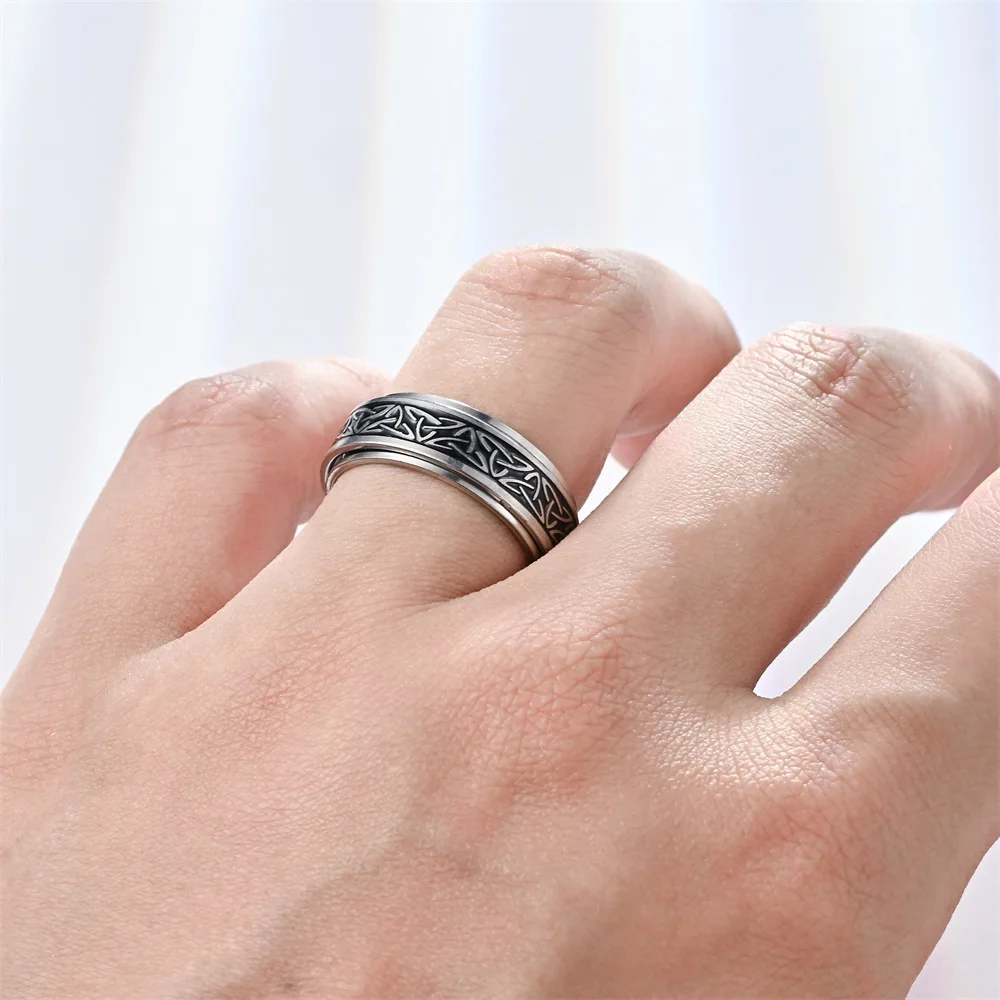 Anti Stress Knuckle Ring Man Stainless Steel Viking Characters Enamel Spinning Rotating Anxiety Control Ring Bague Homme - view 3