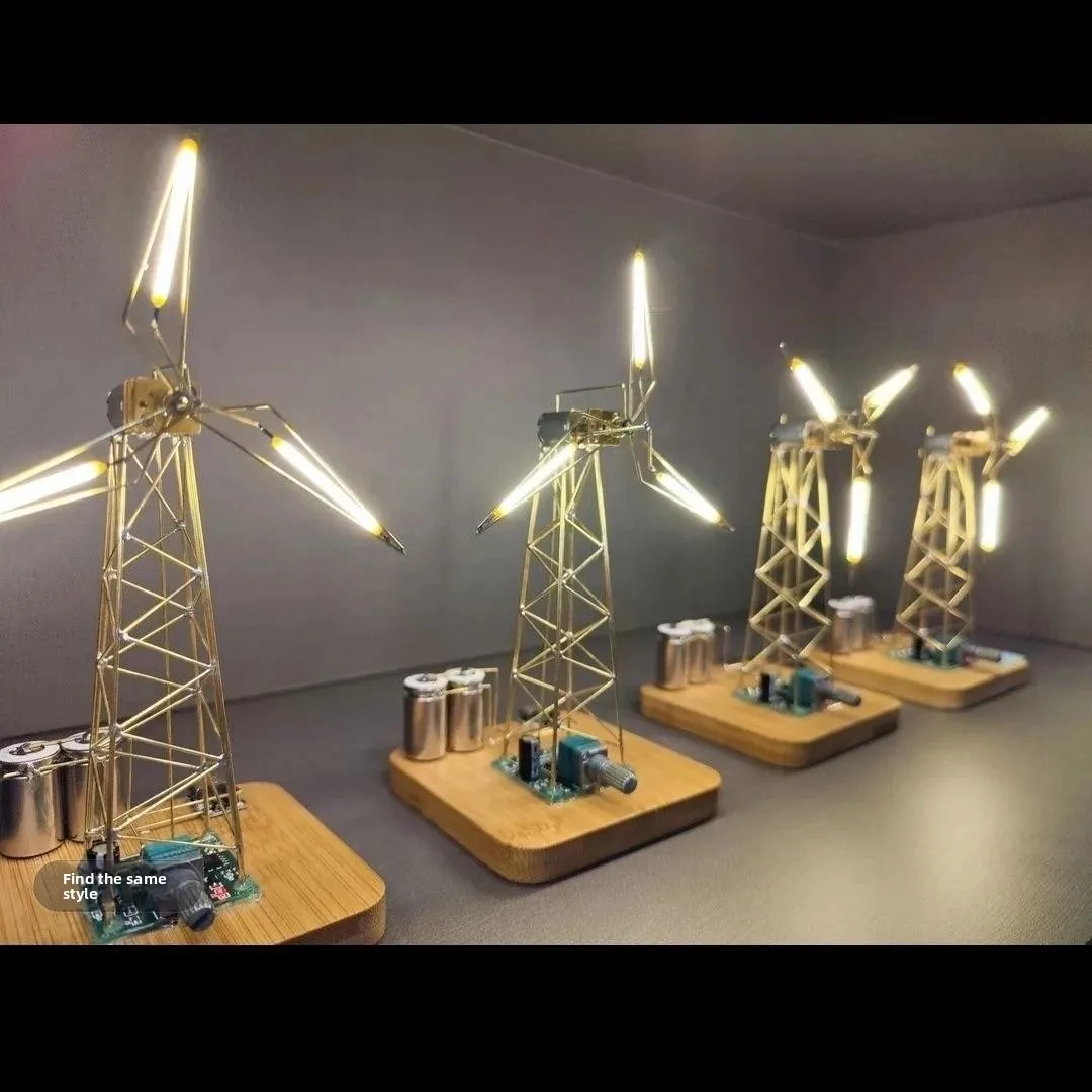 DIY industrial wind turbine lamp desktop rotatable iron tower creative lamp blueprint table decoration