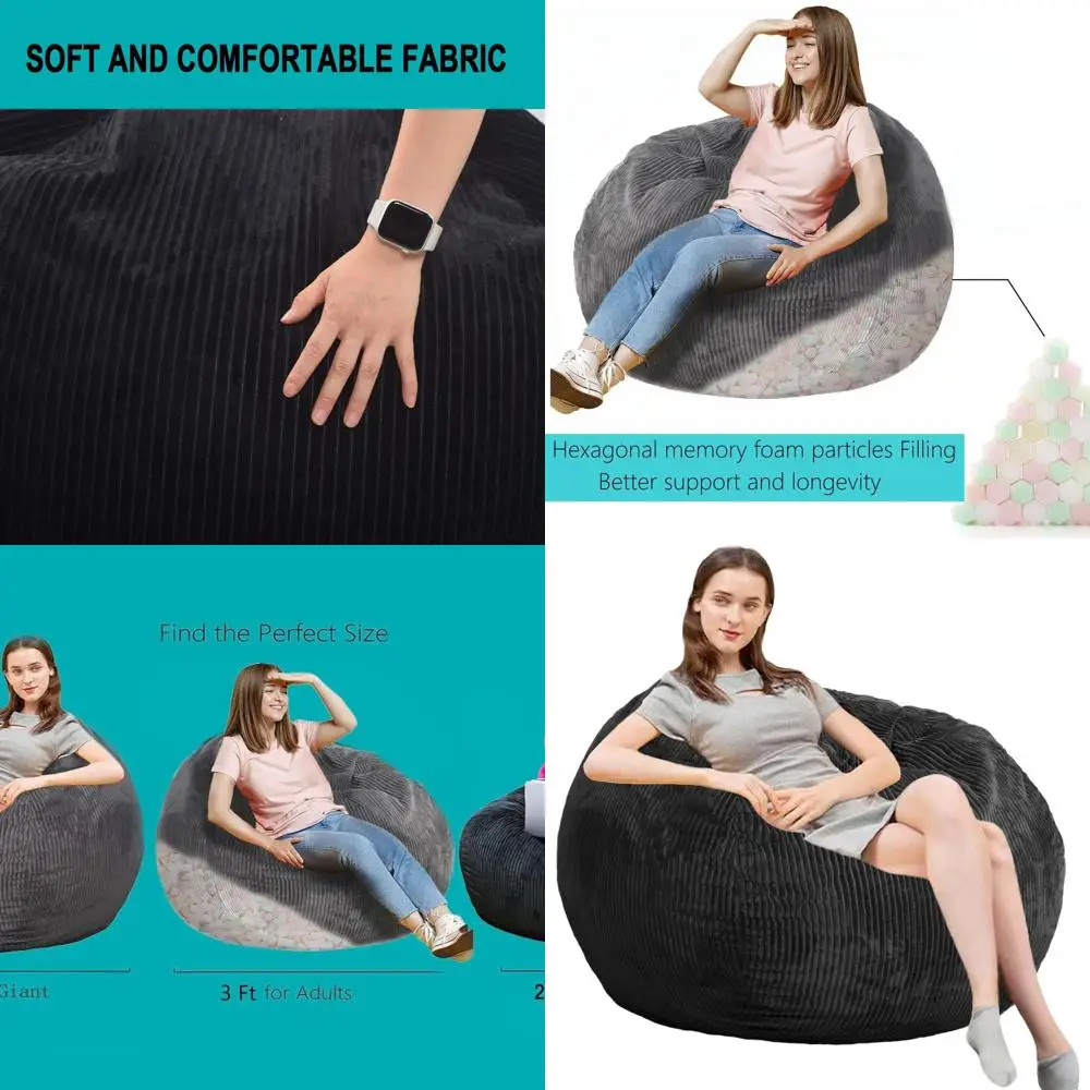 

Ultra-Soft Faux Rabbit Fur Bean Bag Chairs - 4ft Giant Memory Foam for Adults/Teens, Round Fluffy Sofas for Living Room, Bedroom