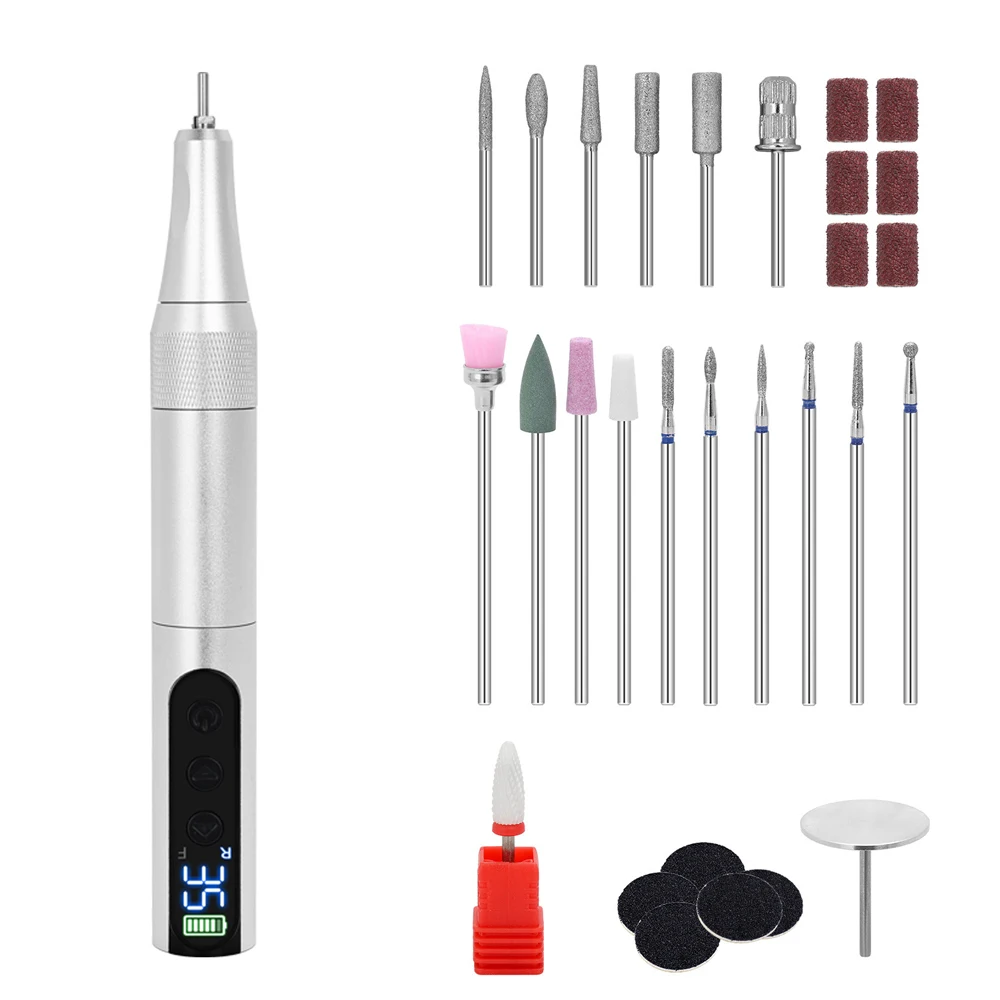 

Беспроводная дрель для ногтей, 35000 об/мин, USB-полировальная ручка, портативная пилочка для ногтей с многофункциональными фрезами, инструменты для маникюра для домашнего салона