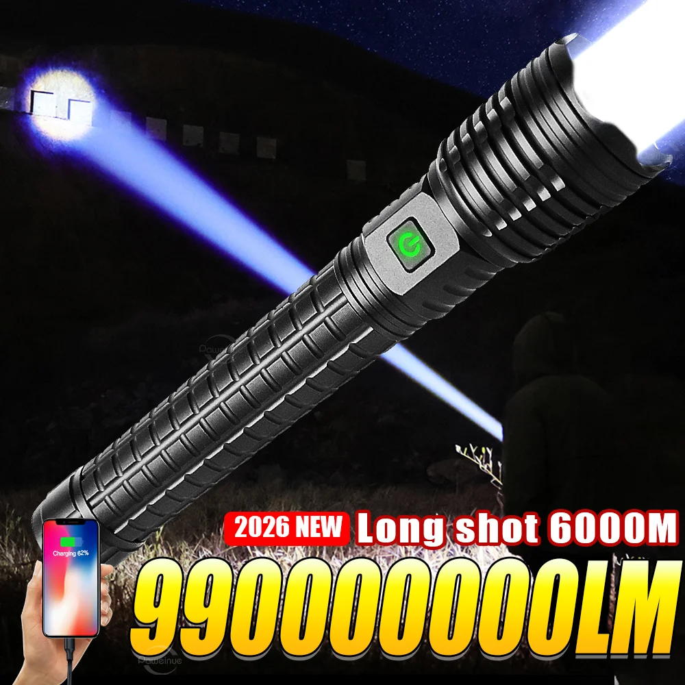 Torch Tactical 990000000LM Led Rechargeable Powerful Flashlight Large Flashlight 10000mAh Super Bright Outdoor Laser Searchlight