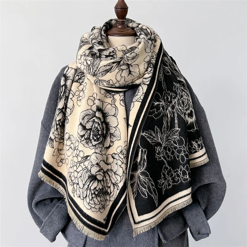 New Winter Shawl Scarves Wrap 2024 Design Cashmere Scarf Women Warm Fashion Pashmina Femal Poncho Neckerchief Echarpe Bandana