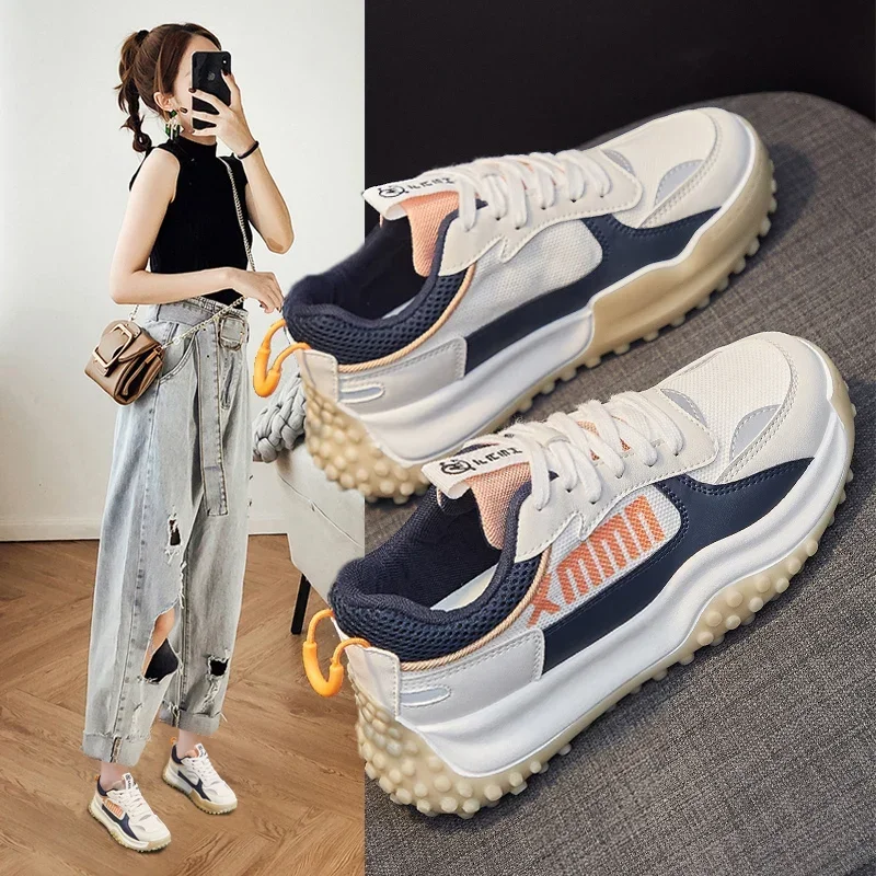 

Hot Sales Women Platform Sneakers 2024 Fashion Breathable Casual Shoes Women Lace Up Running Shoes Women Non Slip Sport Shoes