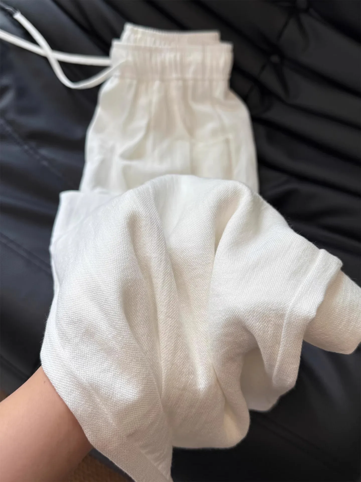 White Cotton Linen Casual Pants Women Summer Thin Large Size Loose Drapey Slim Straight Leg Linen Wide Leg Pants High Waist