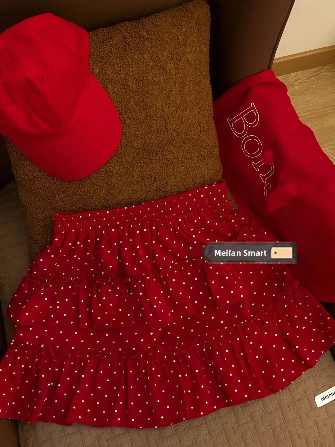 Retro Red Polka Dot  Skirt Cake Style Women's Summer Spicy Girl Pure Desire Small Size Great Looking Half-length Skirt