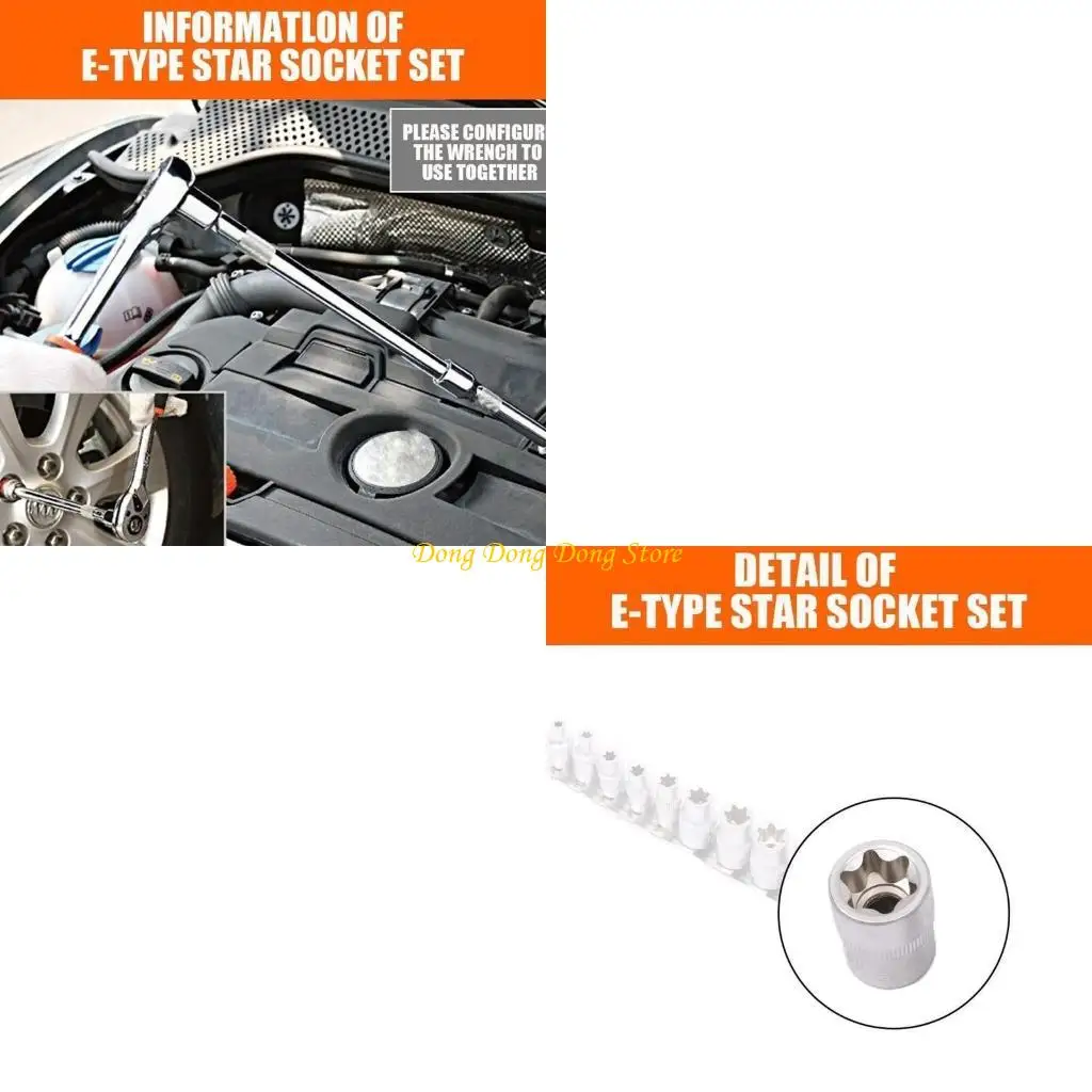 

11 Pieces Female E Torx Star Socket Set Female External Star Socket Set E4 E20 Torque Socket Set 1/4" 3/8"