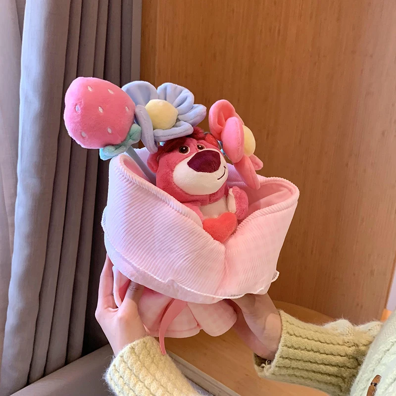 

Disney Strawberry Bear Winnie Pooh Cute Soft Plush Bouquet Christmas Valentine Day Gift BFF Girlfriends Home Decoration Holiday